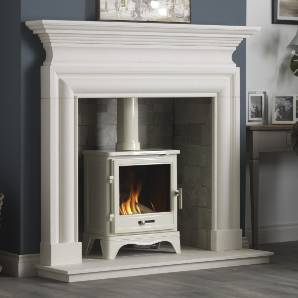 Limestone Bolection mantel with shelf